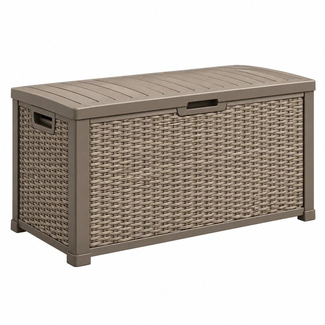 Aufbewahrungsbox 120 x 55 x 60 cm Kunststoff Taupe für Außenbereich mit Deckel