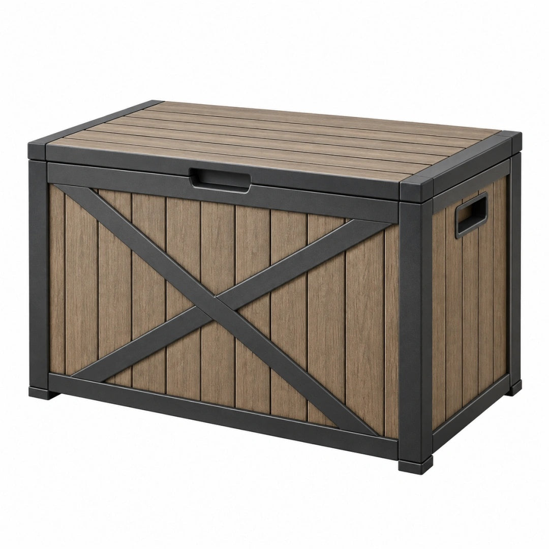 Garten Aufbewahrungsbox 120 x 60 x 63 cm Kunststoff in Holzoptik Anthrazit wetterbeständig