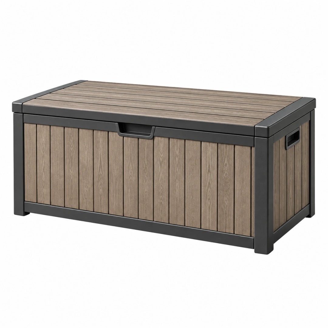 Garten-Auflagenbox 120 x 60 x 63 cm Kunststoff Holzoptik Braun Anthrazit mit Klappdeckel