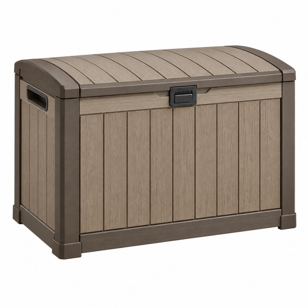 Aufbewahrungsbox 123 x 62 x 61 cm Kunststoff Braun für Garten mit Klappdeckel
