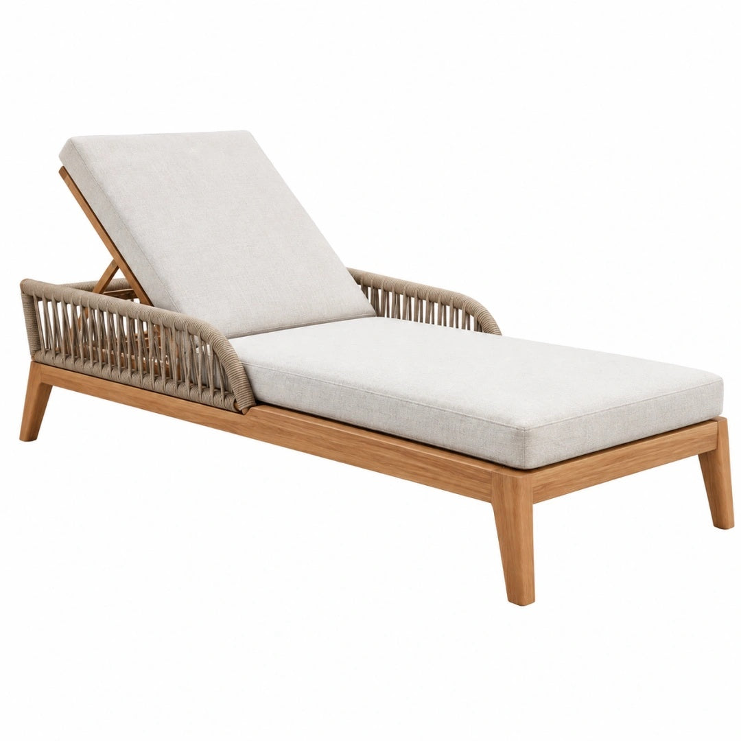 Sonnenliege 200 x 75 x 85 cm Holz Beige mit verstellbarer Rückenlehne