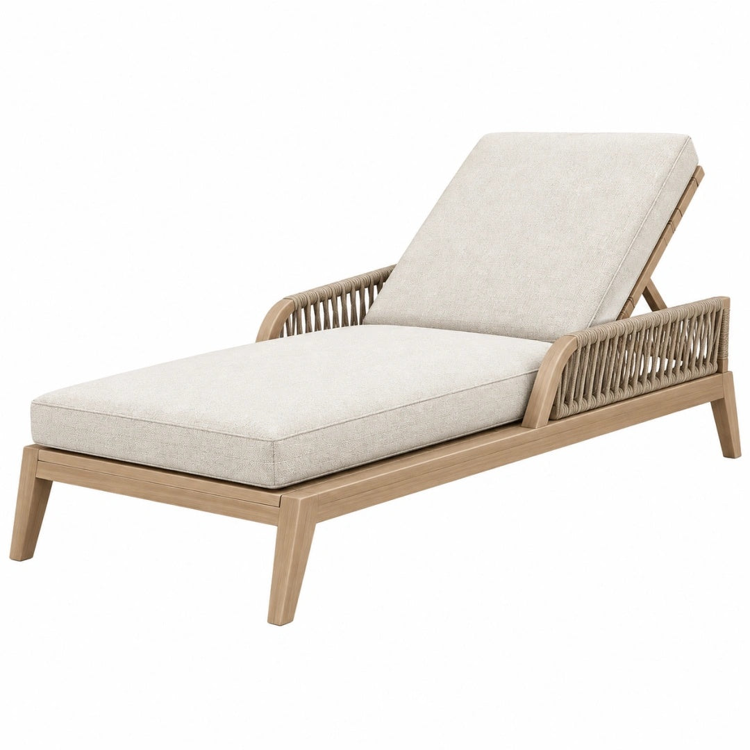 Gartenliege 200 x 75 x 85 cm aus Holz in Beige Natur mit verstellbarer Rückenlehne