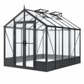 Gewächshaus 250 x 190 x 220 cm schwarzer Metallrahmen transparente Paneele mit Doppeltür und Dachfenstern