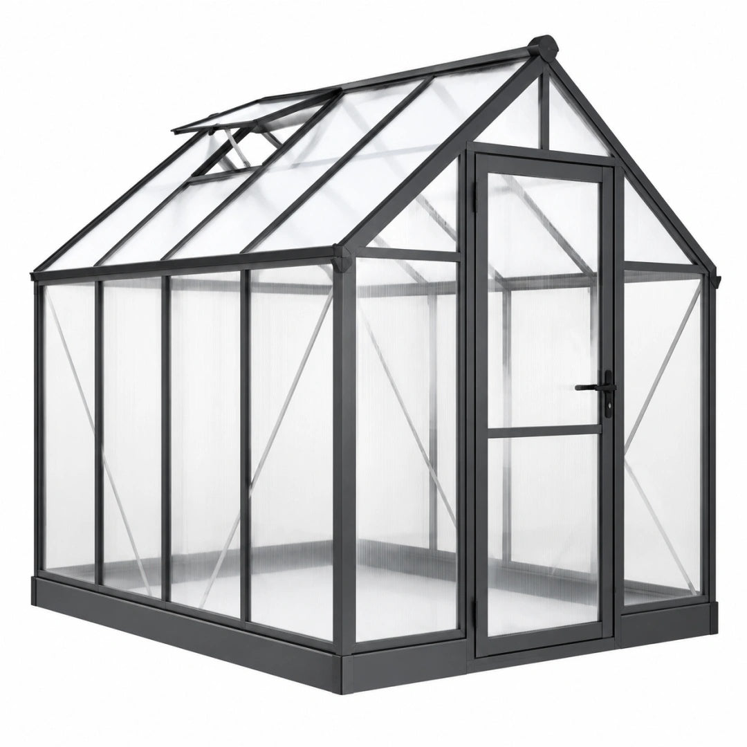 Gewächshaus 190 x 190 x 195 cm Aluminium Anthrazit mit Polycarbonatplatten Satteldach