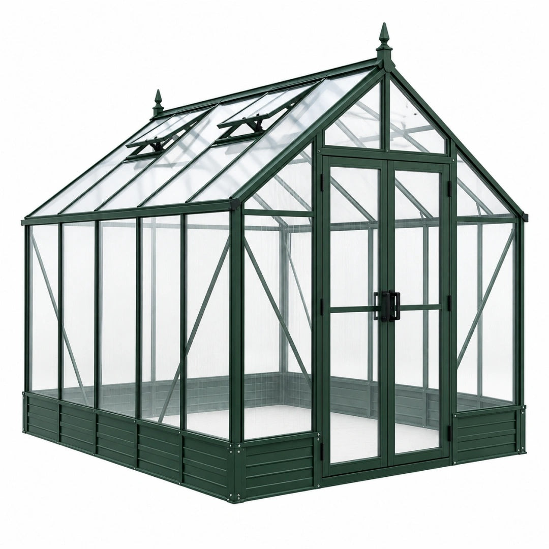 Gewächshaus 240 x 180 x 250 cm Metall Transparent Grün mit Doppeltür und Dachfenstern