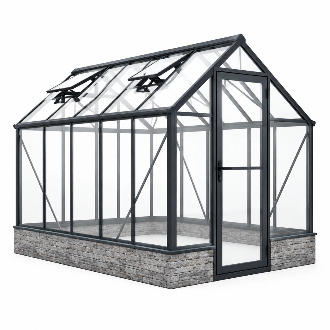Gewächshaus 300 x 190 x 210 cm Aluminium Schwarz Transparent mit Dachfenstern