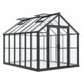 Gewächshaus 300 x 240 x 240 cm Aluminium Schwarz mit transparenten Paneelen - freistehend mit Doppeltür und Dachfenstern