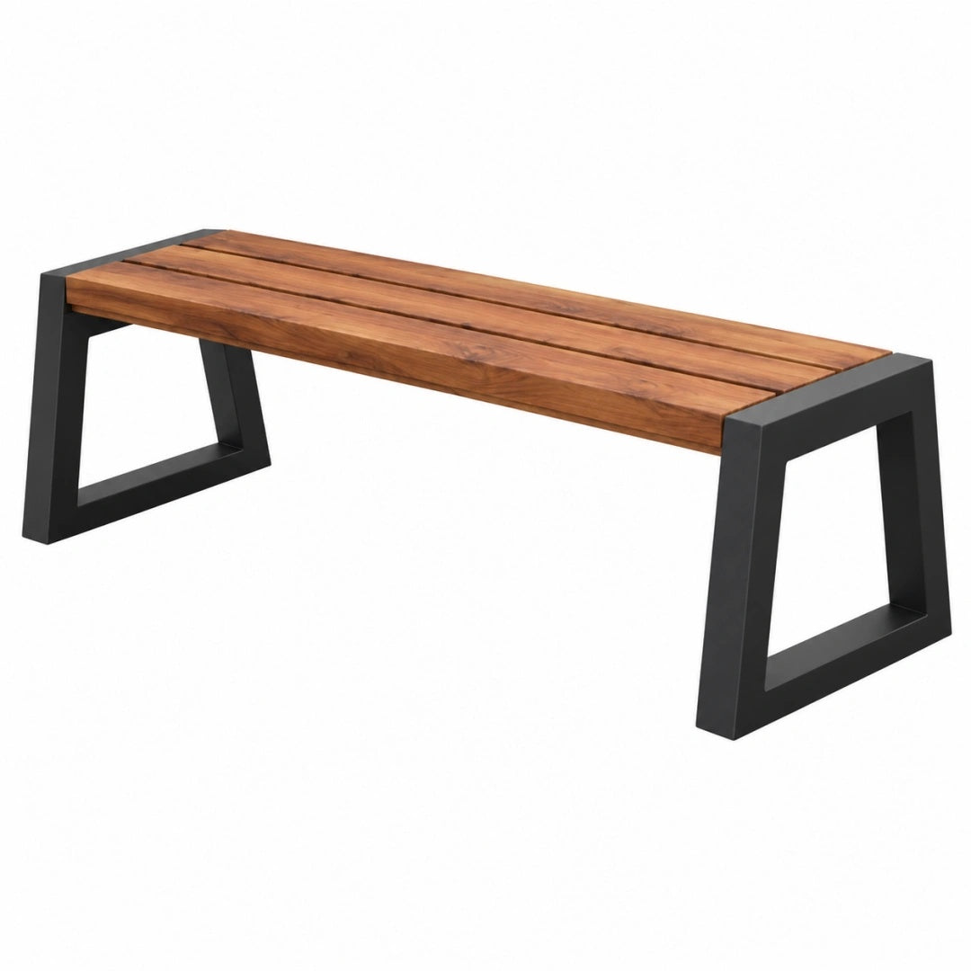 Sitzbank 180 x 35 x 45 cm Holz Braun Metall Schwarz - Moderne Bank mit Lattenfläche
