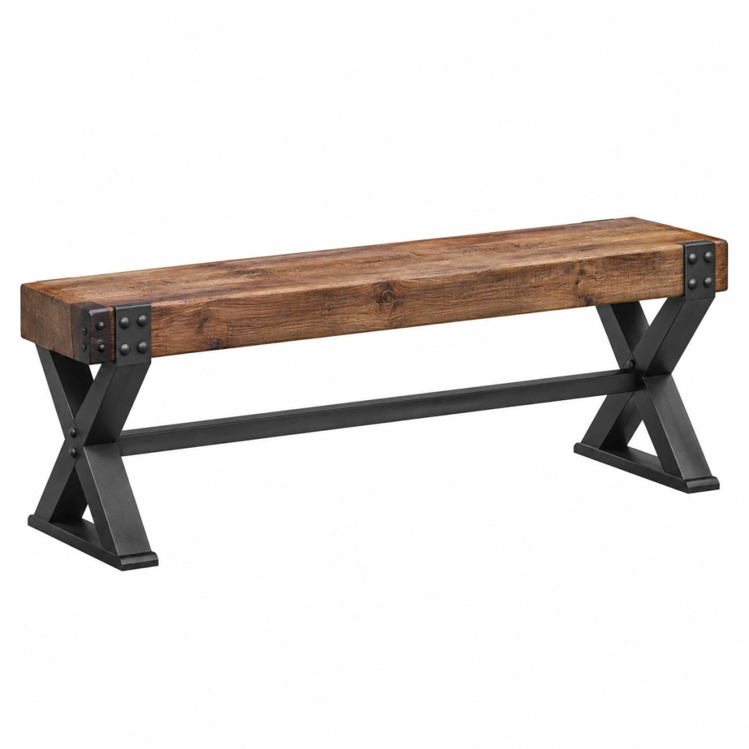 Sitzbank 160 x 35 x 45 cm Holz Braun mit Metallgestell Schwarz im Industriestil