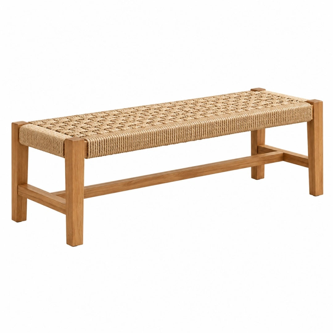 Sitzbank 120 x 35 x 45 cm aus Holz und geflochtenem Seil in Natur - skandinavischer Stil