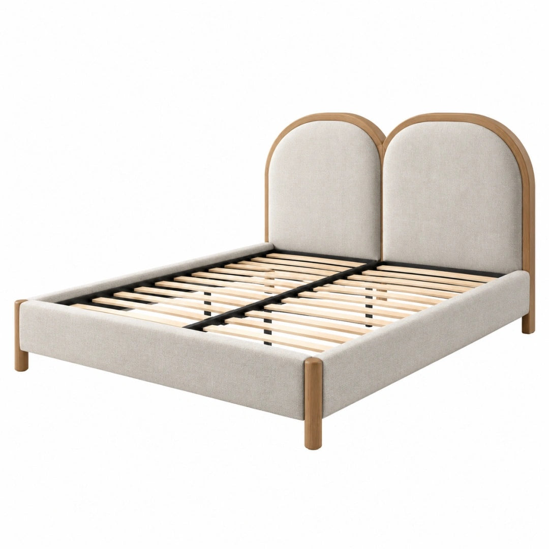 Polsterbett 180 x 200 cm Beige mit Holzrahmen und Lattenrost im modernen Stil