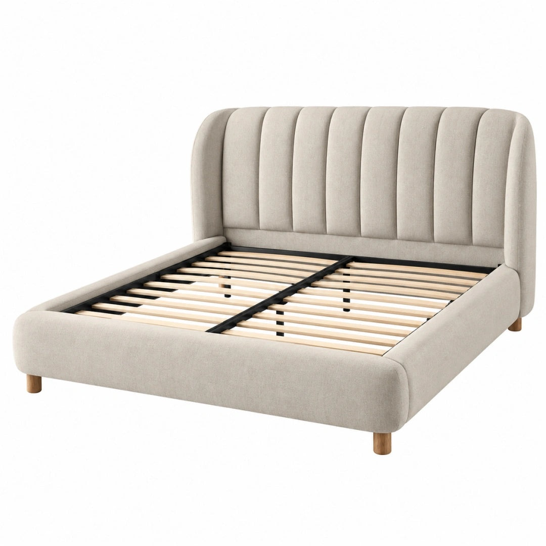 Polsterbett 160 x 200 cm Stoff Beige mit Lattenrost Modernes Doppelbett