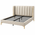 Bettgestell 160 x 200 cm Beige Textil mit Metallrahmen gepolstert
