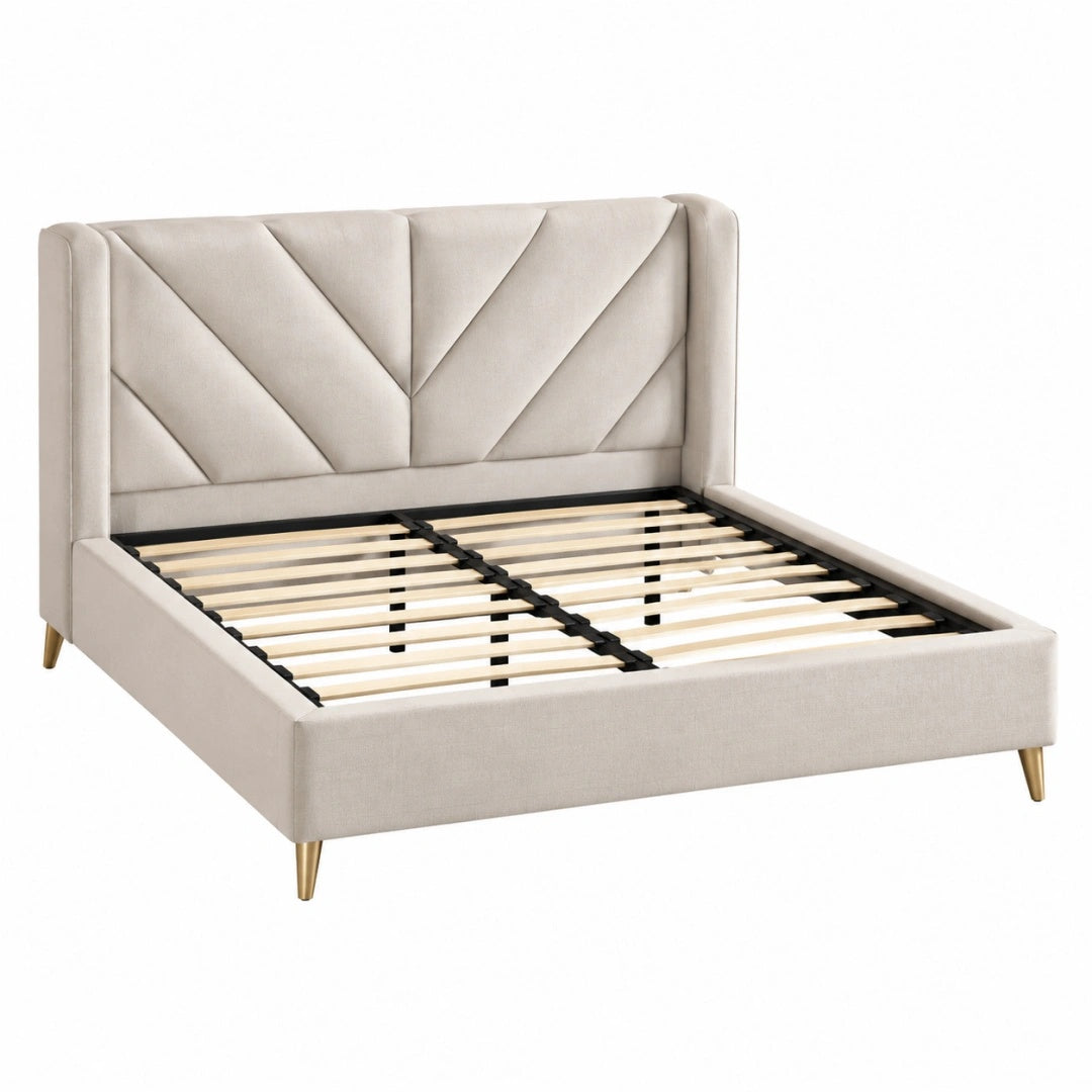Polsterbett 160 x 200 cm Beige Textilbezug mit Lattenrost