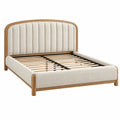 Polsterbett 160 x 200 cm Beige Naturholz mit Lattenrost modernes Schlafzimmerbett
