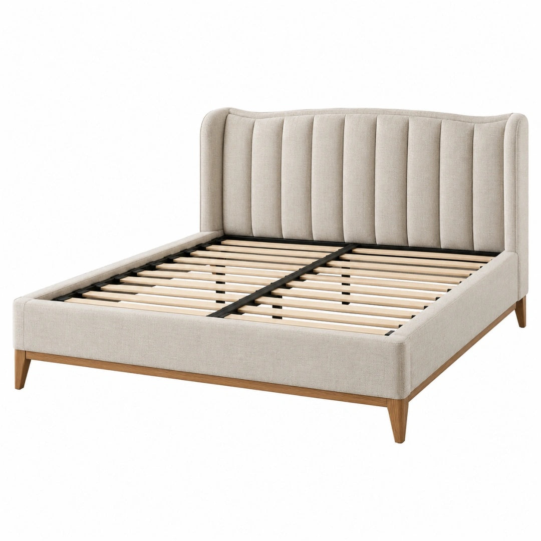 Polsterbett 180 x 200 cm beigefarbener Stoffbezug mit Lattenrost skandinavischer Stil